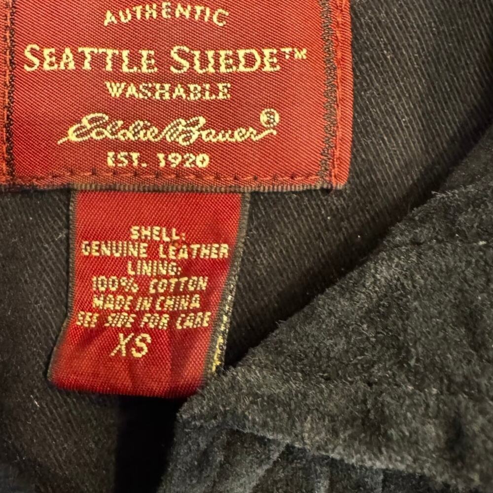 Eddie Bauer Seattle Suede Black Button-Up Shirt XS 100% Leather Washable - Picture 5 of 8